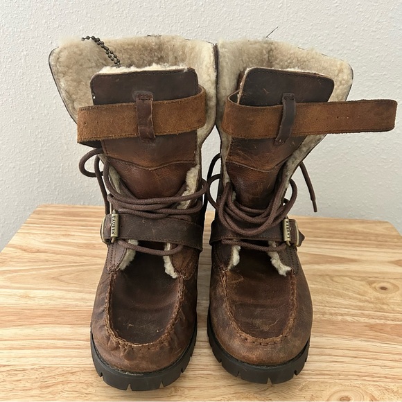 Ralph Lauren Brown Leather Shearling Boots | Cozy Winter Buckle Boots Size 7 - Picture 8 of 12